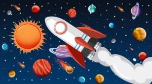 depositphotos 345161908 stock illustration background design with spaceship flying