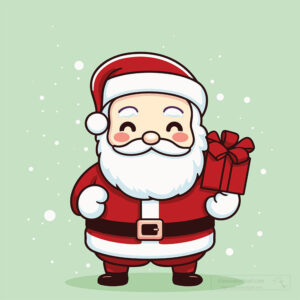 cute santa with gift green background cartoon style clip art 59049