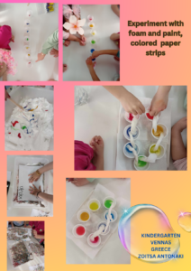 Experiment with foam and paint colored paper strips