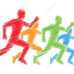 Colored silhouettes of runners. Vector running and marathon logo.