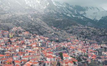 arahova village from above during winter