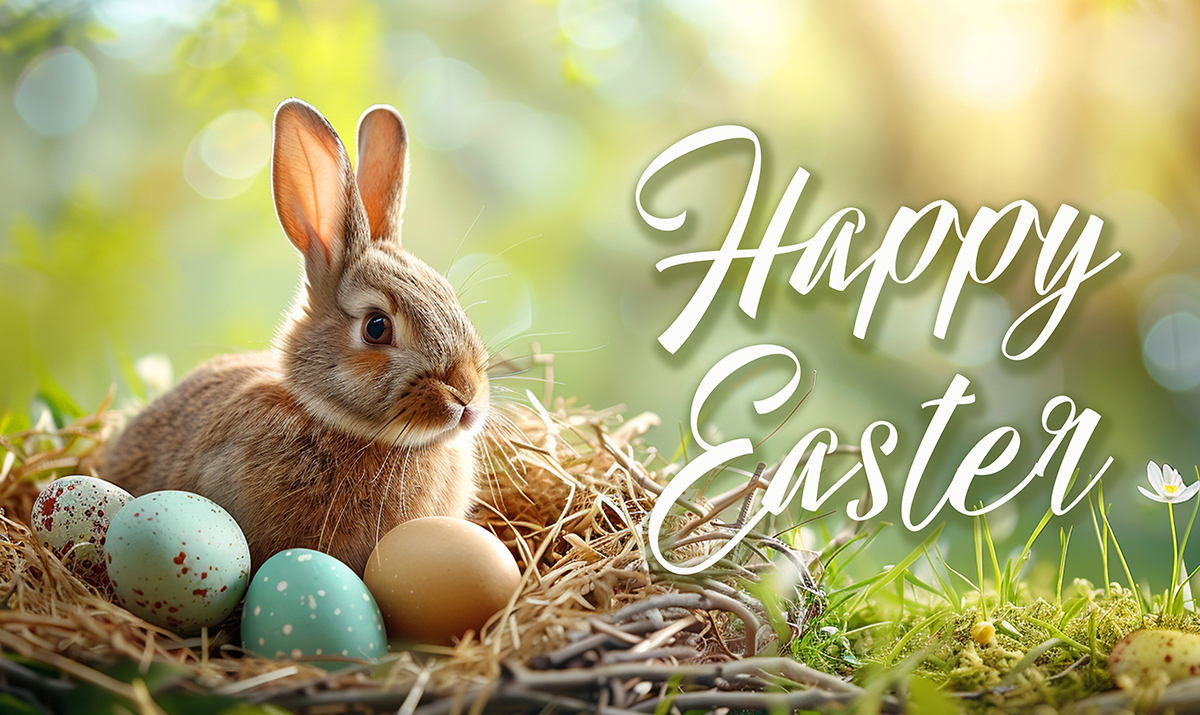 Happy Easter Wishes Cute Bunny in Nest