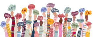 hands raised multicultural children teens holding speech bubbles with text hallo languages 175061 242